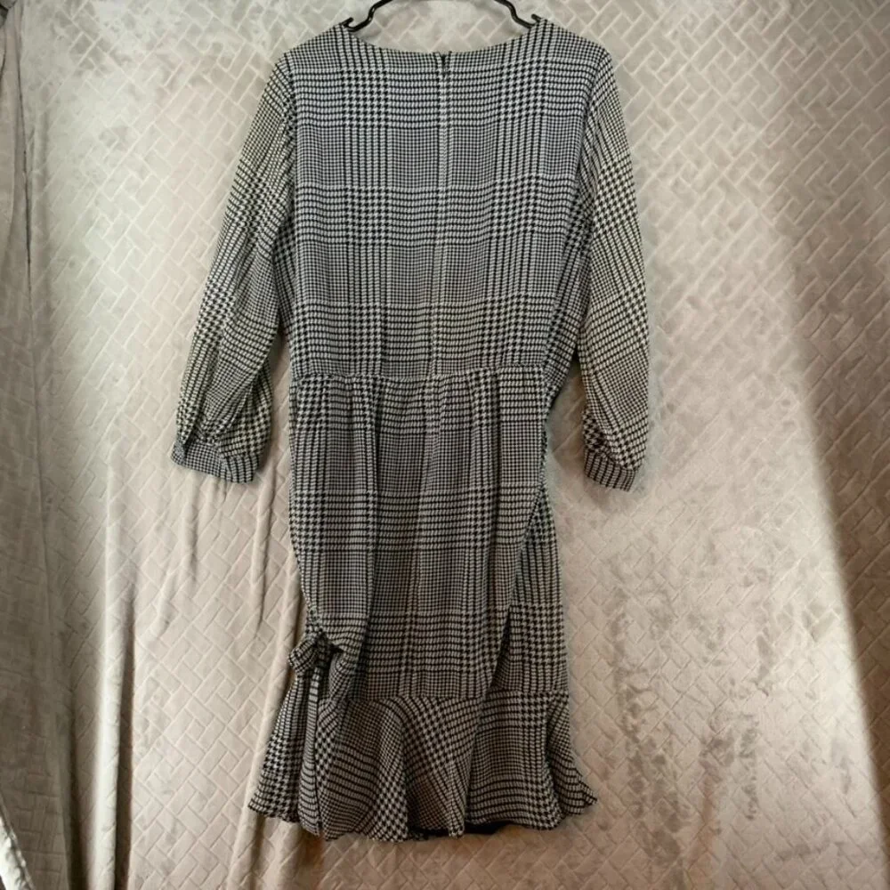 Calvin Klein Womens M Mini Dress Black White Houndstooth Long Sleeve with Belt - Picture 14 of 16